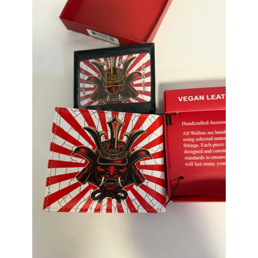 Men's Samurai Demon Vegan Leather Wallet One Size Red White NEW NEW IN PACKAGING